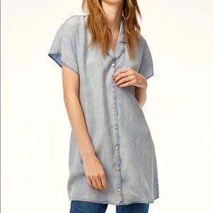Aritzia Wilfred Collared T-shirt dress. Faded denim blue colour.